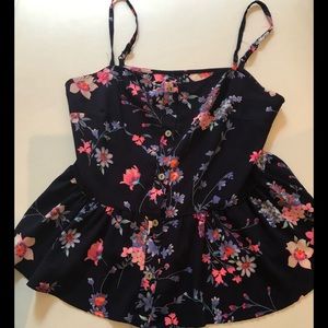 B Jewel Tops - Floral Button-up peplum Tank B Jewel Tops - Floral Button-up peplum Tank